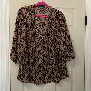 Lane Bryant Brown and Black Geometric Blouse